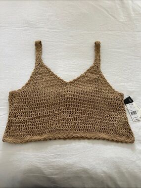 Rip Curl Open Knit Crochet Tank in Beige-Tan
